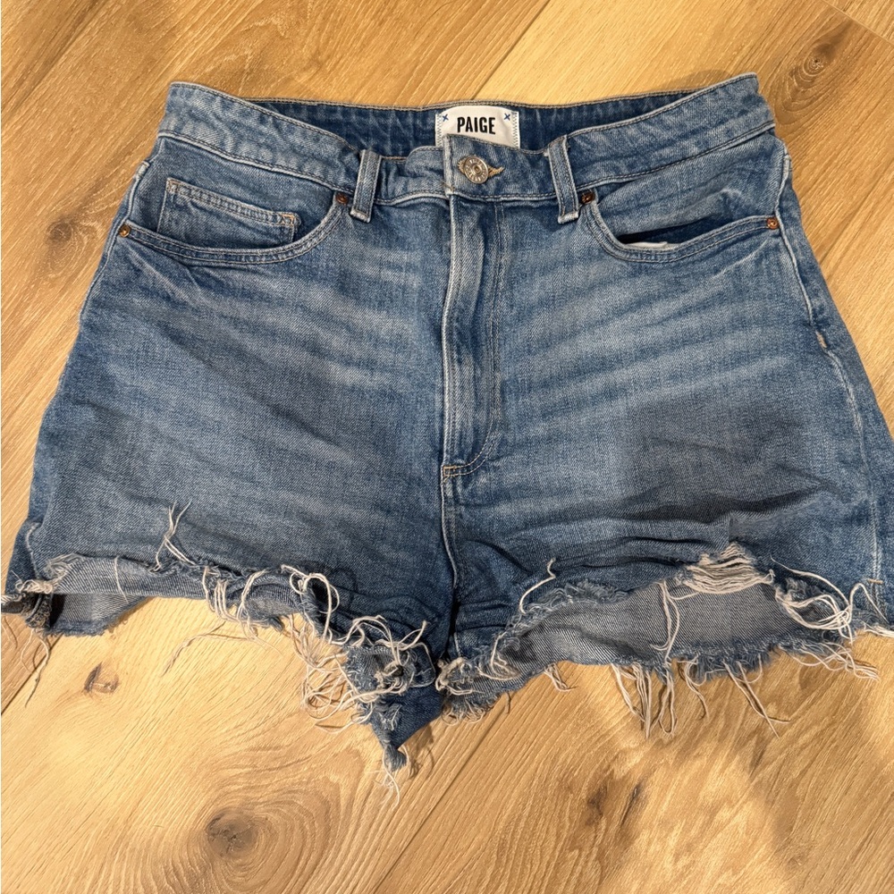 PAIGE Blue Jean Shorts Distressed High-Waisted Essential